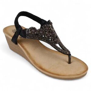 GC Shoes Womens Toe-Post Rhinestone Slingback Sandals